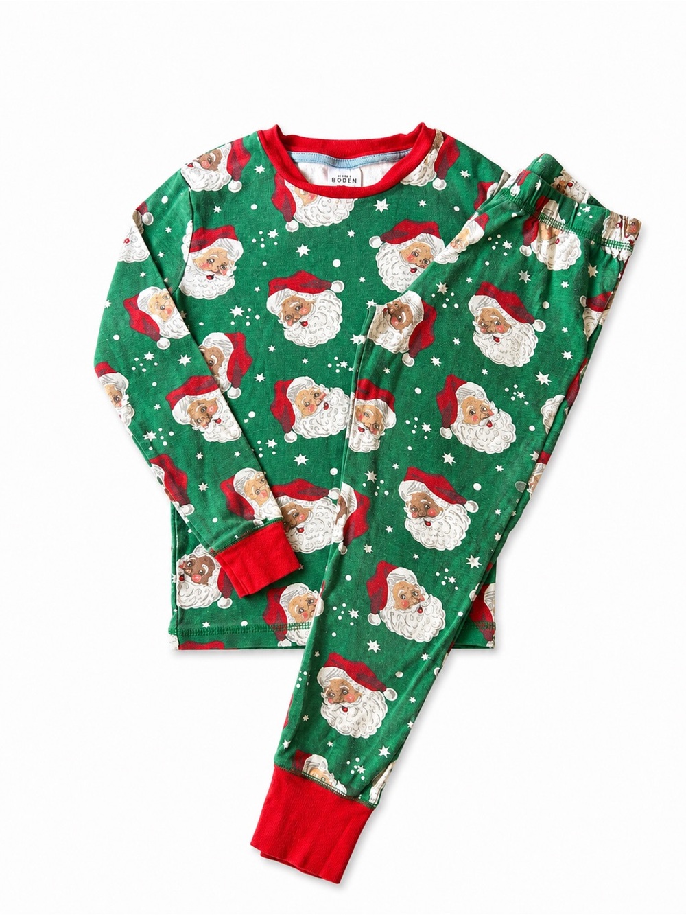 Mini Boden 7Y Green Santa Christmas Pajama Set Holiday PJs